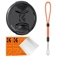 K&F Concept Kit 4 em 1 Tampa de Lente Frontal 49mm + Correia + 2 Panos de Limpeza