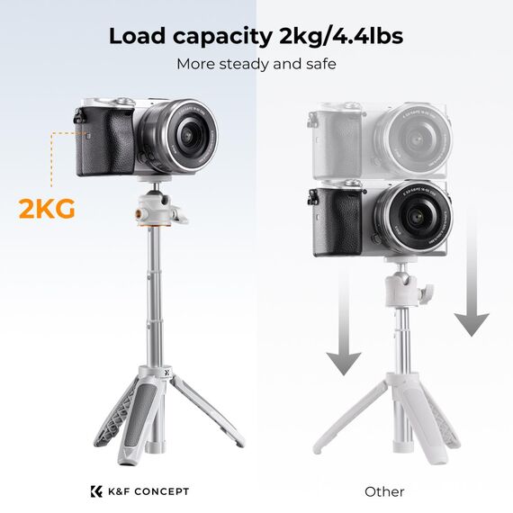 K&F CONCEPT Tripé Portátil com Selfie-Stick Bluetooth MS02 + Suporte Smartphone - Branco