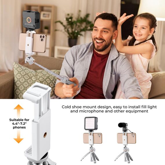 K&F CONCEPT Tripé Portátil com Selfie-Stick Bluetooth MS02 + Suporte Smartphone - Branco